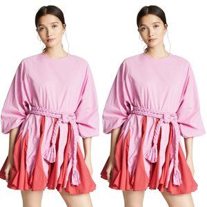 Rhode Resort Ella Blouson Mini Dress Flared Colorblock Rope Waist Tie Pink Red